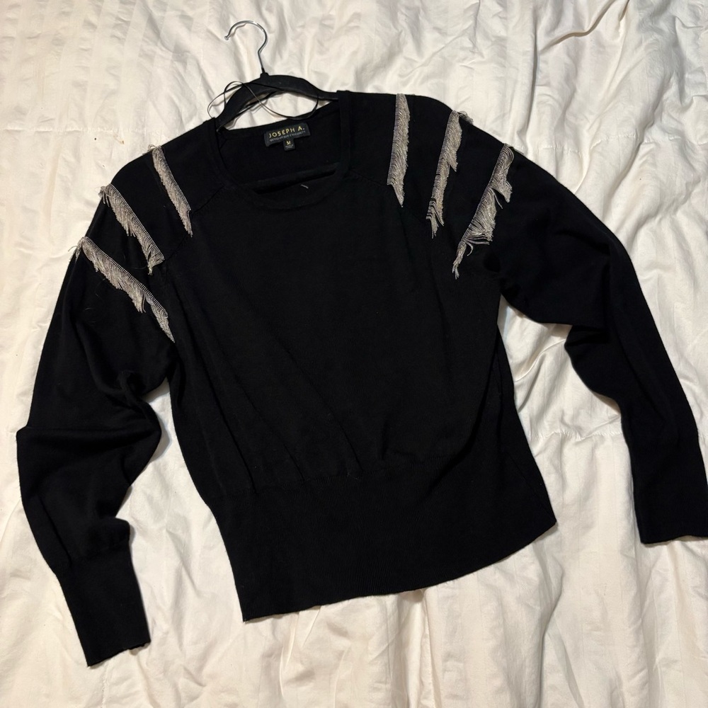 Joseph Black Sweater with Fringe Accents